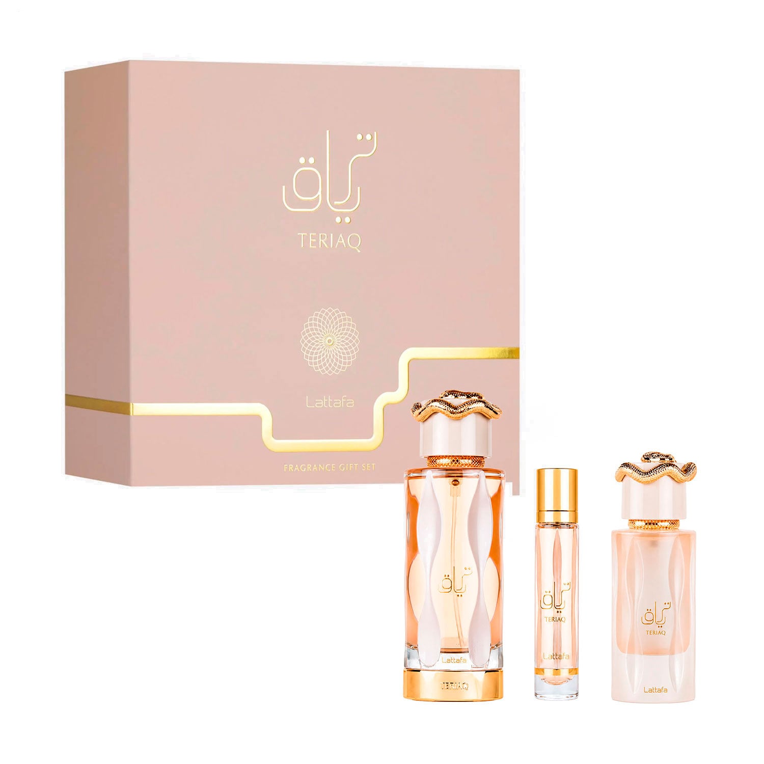 Парфумований набір унісекс Lattafa Perfumes Teriaq (парфумована вода, 100 мл + парфумована вода, 12 мл + міст для волосся, 50 мл)